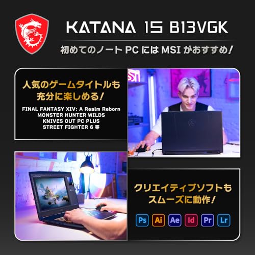 【Core i7 & RTX 4070搭載】MSIゲーミングノートPC Katana15 15.6型 FHD/144Hz/32GB/1TB/ Corei7/RTX4070/Windows 11/Katana-15-B13VGK-1503JP 最後 画像