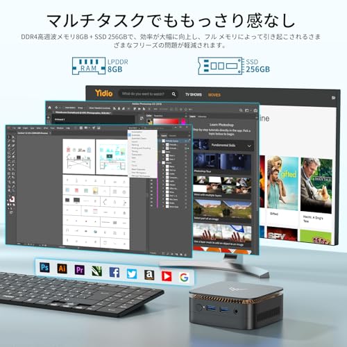 【2025新型・N150より速い】 ミニpc 最大3.60GHz 4C/4T mini pc インテル N97 ミニパソコン Windows11 Pro 8GB DDR4 256GB M.2 SSD 2TB拡大可能 小型pc HDMI2.0+DP1.4 2画面 4K@60Hz USB3.2/LANポート 2.4G/5GWi-Fi BT4.2 省電力mini-pc 高速熱放散 静音 E1小型パソコン 中間 画像