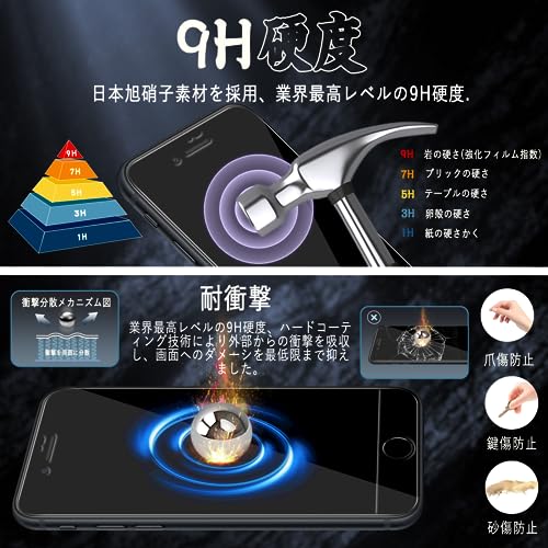 対応 iPhone SE ガラスフィルム (第3世代 / 第2世代) 【覗き見防止】 液晶保護フィルム iPhone 8 / iPhone 7 フィルム 【ガイド枠付き/貼り付け簡単/指紋防止/気泡防止/飛散防止】 アイフォン SE3/SE2/8/7 強化ガラスフィルム (1枚) 中間 画像