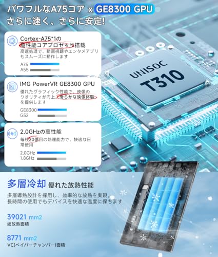 【Android 15 タブレット 10インチ Wi-fiモデル】16GB+64GB+2TB TF拡張、T310 A75大コア tablet アンドロイド タブレットWidevineL1+GMS認証+Type-C充電+6000mAh、薄型軽量 1280*800 TDDI Incell IPS画面、WiFi6+BT5.0+OTG+画面分割+重力センシング+無線投影 日本語説明書付属 bmax 中間 画像