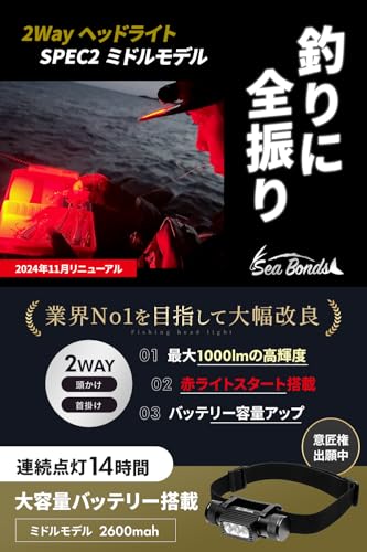 シーボンズ ヘッドライト 1000ルーメン SPEC2 ミドルモデル 2600mAhバッテリー 最後 画像