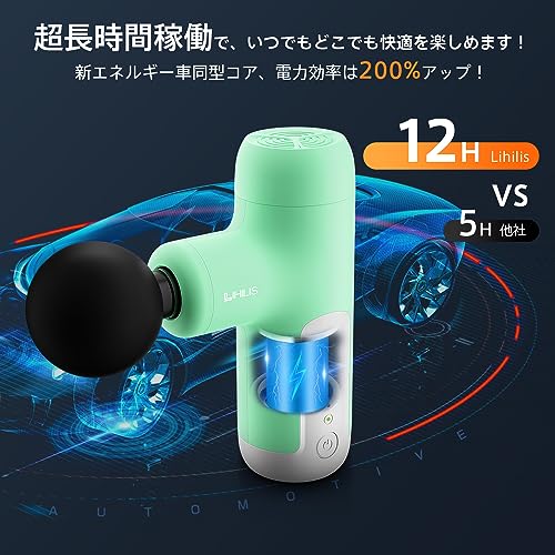 筋膜リリースガン【2024最新昇級 MINI】Lihilis ハンディ AI自動モード 6段階強力振動 340g超軽量 Type-C急速充電 4000mAh大容量(12時間以上連続使用) 静音 携帯便利 4個ヘッド付属 収納ケース付き 誕生日プレゼント 女性 男性 父の日 母の日 敬老の日 ギフト最適 (グリーン) 中間 画像