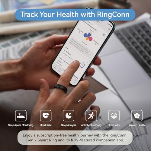RingConn Gen 2 スマートリング|アプリ購読不要、まずサイジングキットでサイズ確認、バッテリー持続最長12日、睡眠・心拍・ストレス・女性の健康管理・フィットネス追跡、Android & iOS対応(ブラック、サイズ10) 中間 画像