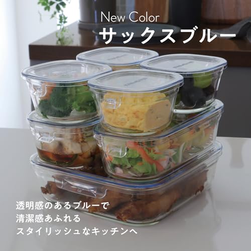 【Amazon.co.jp限定】 iwaki(イワキ) 耐熱ガラス 保存容器 サックスブルー 7個セット パック&レンジ F-PRN7-BL 最後 画像