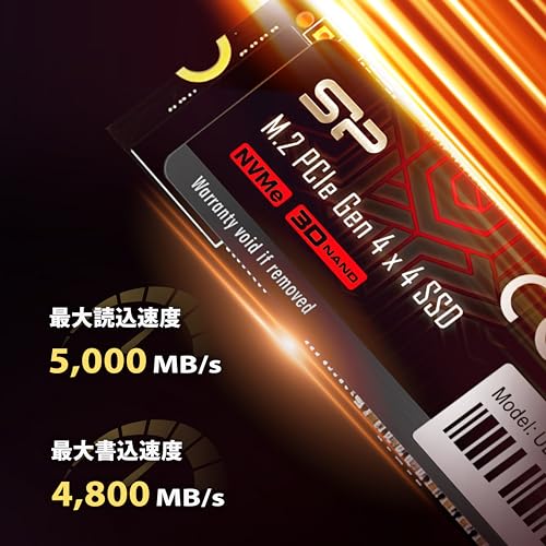シリコンパワー SSD 1TB【超高速 ゲーミングSSD】Read 5,000MB/s Write 4,800MB/s 3D NAND M.2 2280 PCIe4.0×4 NVMe1.4 UD9Nシリーズ SJ01KGBP44UD9N05J5 中間 画像