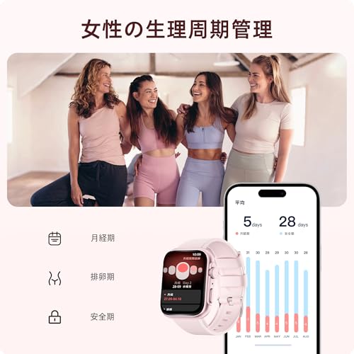 スマートウォッチ 通話可能 日本語表示対応 【2025年新型】1.9インチ大画面 防水IP67 睡眠管理 活動量計 123種運動モード メッセージ通知 iPhone Android対応 レディース メンズ 誕生日プレゼント Valentine's Day ギフト ブラック ピンク 中間 画像