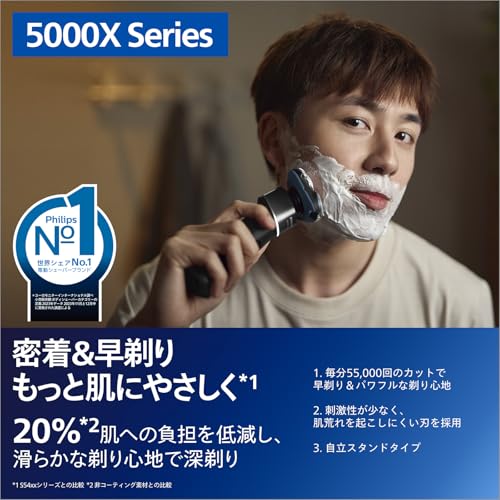 【肌にやさしい】フィリップス 電動シェーバー 5000Xシリーズ 電動 髭剃り メンズ (27枚刃・回転式・お風呂剃り & 丸洗い可) X5007/00 ブラック 【Amazon.co.jp限定】 中間 画像