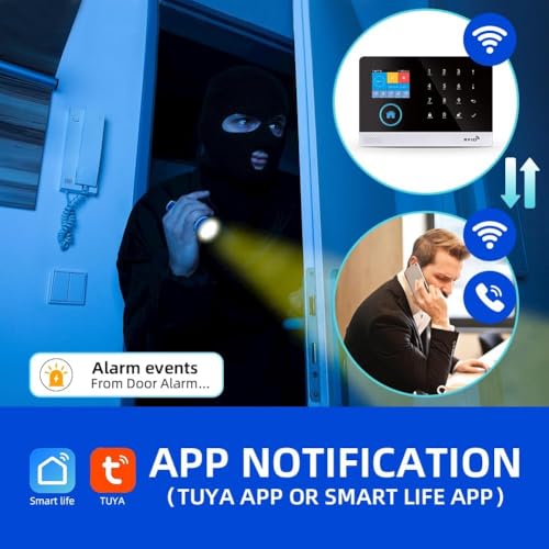 LWOHSI アラームシステム HDセキュリティカメラ付き ワイヤレス4G/WiFiホームアラームキット ドア/ウィンドウセンサー付き Tuya APPアラート Googleとのプロフェッショナルモニタリング DIYカスタマイズインストール (13個) 中間 画像