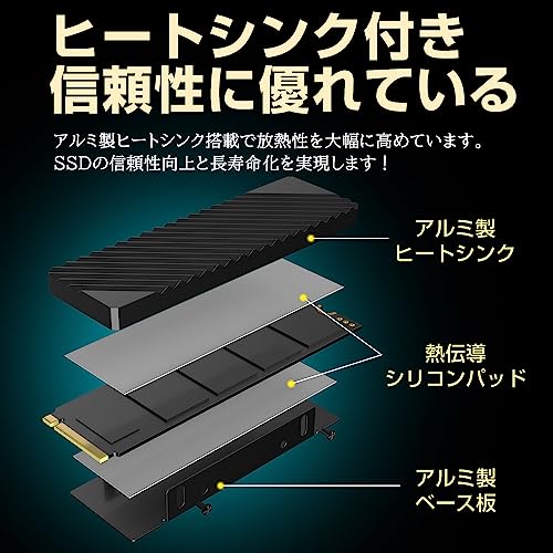 Hanye SSD 2TB PCIe Gen4x4 M.2 NVMe 2280 ヒートシンク搭載 新型PS5 PS5動作確認済み R:7450MB/s W:6700MB/s HE70 高耐久3D NAND TLC 正規代理店品メーカー5年保証 中間 画像