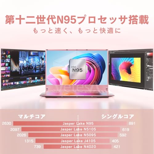【2025最新ノートパソコン N5095より早い】VETESAノートパソコン 15.6インチ Intel N95 最大3.4GHz 16GBメモリ+512GB SSD 、大容量バッテリー ノートPC Windows11Pro Office 2024搭載 高速放熱+静音 デスクトップpc WIFI5/指紋認証機能搭載/テンキー付き/日本語キーボードカバー/マウス付属 ピンク 中間 画像