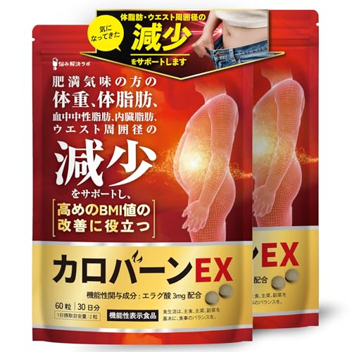 カロバーンEX 60日分 肥満気味の方の体重 体脂肪の減少を助ける 血中中性脂肪 内臓脂肪 ウエスト周囲径 の減少をサポート 高めの BMI値 の改善に役立つ 機能性表示食品 αリポ酸 業界屈指23種のサポート成分贅沢配合 悩み解決ラボ 1枚目 画像