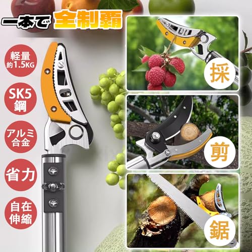 xixi-home 高枝切りバサミ 伸縮式 【庭師推奨】 sk5高級合金鋼 2段 3段 2m 3m 4m 5m 軽量 鋸付き ロック付き 果物取り 高枝切り鋏 高枝切りノコギリ 剪定 太枝 はさみ ガーデニング 採果 農場 庭園 園芸用具 業務用 家庭用 最後 画像