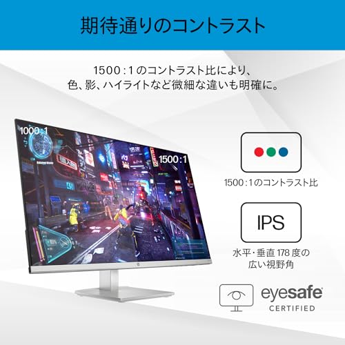 HP モニター 527sh 27インチ フルHD IPSパネル 非光沢 薄型ベゼル 100Hz 5ms HDMI VGA ブルーライトカット高さ調整 sRGB99% 300nits 高コントラスト比 ブラック (型番：94C51AA-AAAA) 中間 画像