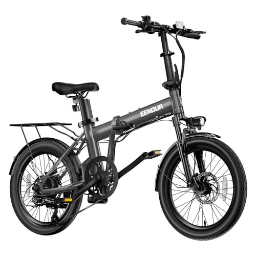 EENOUR 電動自転車 C4 電動アシスト自転車 折りたたみ式 20インチ 最大140km走行可能 5段アシスト 7段変速ギア サスペンション搭載 型式認定 軽量 ダブルディスクブレーキ 防水 頑丈 耐震性 通勤 街乗り アウトドア ダークグレー 1枚目 画像