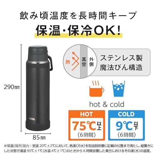 【ハンドル付き・保温保冷・食洗機対応】 サーモス 水筒 真空断熱ケータイマグ 1L チャコール 持ち運びに便利なキャリーループ スムーズに飲めるフルイドテック構造 JOY-1000 CHL 中間 画像