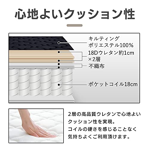 【セット買い】アイリスプラザ 高密度ポケットコイルマットレス 極厚20cm シングル ホワイト×ブラック+ 新接触冷感 ムレ軽減ひんやり&もっちり敷きパッド シングル 中間 画像
