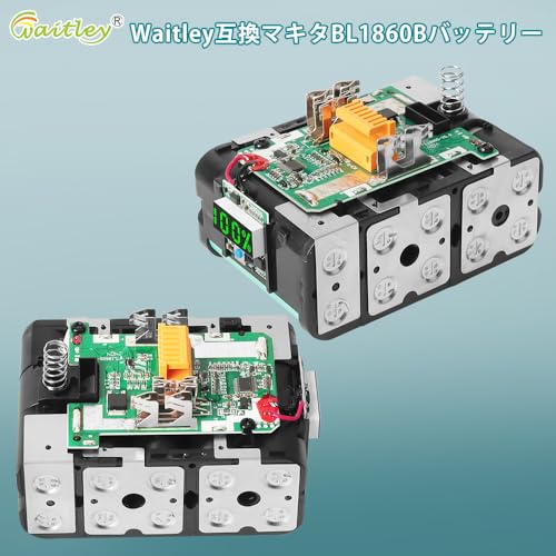 waitleyマキタ BL1830 6.0Ah互換 バッテリー ２個セット 18Vバッテリー デジタル％残量指示付き 容量6000mAh BL1830 BL1840 BL1850 BL1890 対応 マキタ18V電動工具用電池 リチウムイオンバッテリー 最後 画像