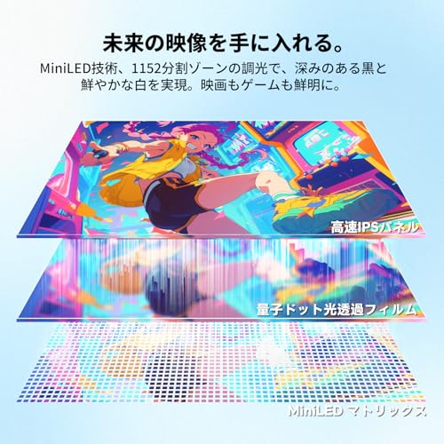 KTC 27インチ QD-MiniLED 4K UHD 量子ドットゲーミングモニター デュアルモード320Hz/160 HDR1400&145% sRGB Type-C 65W & KVM Adaptive Sync PS5で120 Hz(VRR) HDMI2.1*2/DP1.4*1 フル調整スタンド チルト・回転・昇降可能で簡単設置 3年保証 M27P6 中間 画像