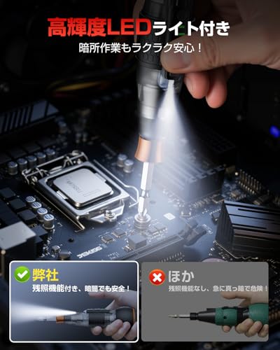 Yacooda 電動ドライバー 小型 【伝統革新・中が見える電動ドライバー・高トルク6N.m】強力 16点ビット付き 収納ケース付き USB-C充電式 高輝度LEDライト 軽量 DIY 操作簡単 女性/初心者対応 クリアグレー 中間 画像