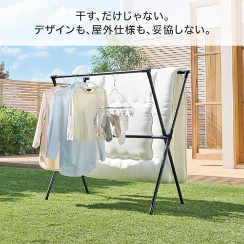 天馬 洗濯物干し 屋外 布団干し 伸縮式布団2枚干しX型 簡単組立 サビにくい 物干しスタンド ベランダ 室内物干し 折りたたみ ブラック【サイズ 幅87-138×奥行62×高さ115cm】【PSBK-11】 中間 画像
