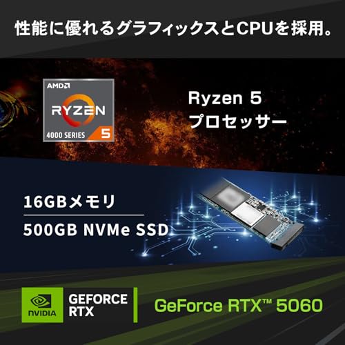 ガレリア ゲーミングPC GALLERIA RM5R-R56 4500搭載 RTX5060 Ryzen 5 4500 メモリ16GB SSD500GB Windows 11 Home 動画編集 2年保証 ガンメタリック 18923-4828 最後 画像