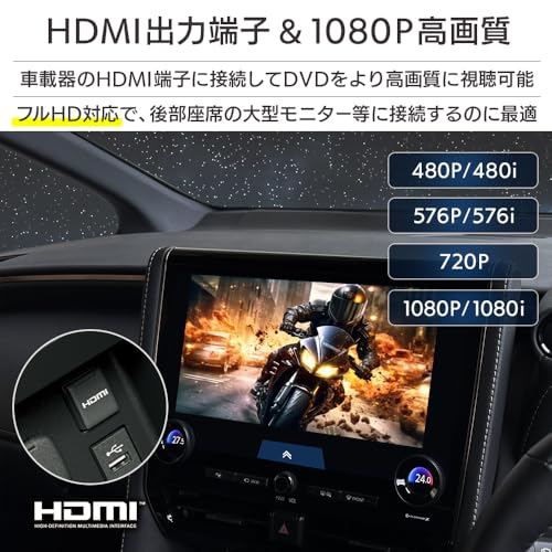 DreamMaker 車載用 ミニDVDプレーヤー DVD/CD再生専用モデル HDMI出力 USB給電 リージョンフリー 1080Pサポート CPRM対応 地上デジタル放送 Blue-ray非対応 リモコン付き DV005 中間 画像