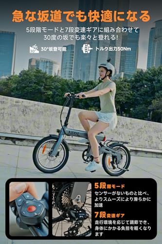 AiDDE 電動自転車 折りたたみ式 20インチ 最大走行距離130㎞ 12.8AH大容量バッテリー 公道可 シマノ製7段変速ギア搭載 リアサスペンション搭載 防水 通勤 アウトドア A3 (シャイニーブラック)… 最後 画像