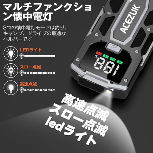 ACEZUK ジャンプスターター ディスプレイ付き4000A (最大7.0Lガソリン・5.5Lディーゼル車対応) 12V 車用エンジンスターター 車緊急始動 モバイルバッテリー機能 LEDライト搭載 中間 画像