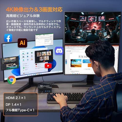 【ミニpc Ryzen 5 7430U高性能モデル登場】BMAX ミニpc AMD Ryzen 5 7430U Windows 11 Pro 6コア12スレッド 最大4.3GHz 16GB(最大64GB可)DDR4+512GB NVMe SSD(M.2 PCIe3.0x4)WiFi6 デュアル銅管冷却 静音スマートファン HDMI/DP/全機能Type-C 4K60Hz 3画面出力 B7APro 中間 画像