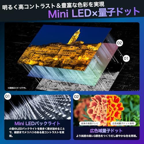 【Amazon.co.jp限定】ハイセンス 55V型 55E7N PRO 4K Mini LED 量子ドット 倍速パネル ネット動画 スマート ダブル録画 チューナー内蔵 Alexa ゲームモード AirPlay2 液晶 テレビ 3年保証 2024年モデル 中間 画像
