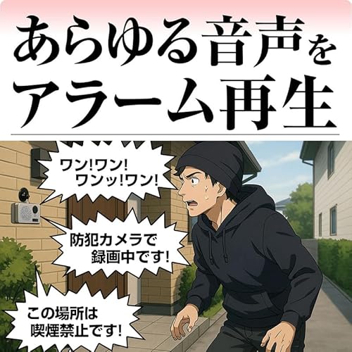 大音量 90db 防犯 屋外 センサー アラーム 番犬 犬 吠える 吠え声 鳴き声 MP3 撃退 威嚇 サイレン 人体検知 動体検知 人感センサー PIRセンサー 充電式 バッテリー 防犯対策 空き巣対策 不審者 工事不要 配線不要 老人 中間 画像