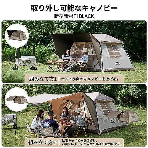 Naturehike公式ショップ ワンタッチ テント Ti Black新型素材 UPF12500+ 拡張キャノピー キャンプ ロッジ型 設営簡単 uvカット 自立式 2重層 防水 耐水圧PU2000 初心者向け 前室ポール二本付き 大型 キャンピング アウトドア ファミリー お花見 収納袋付き 2/3/4人用 最後 画像