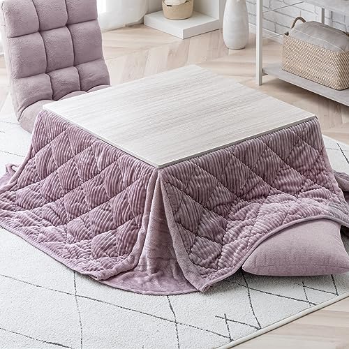 タンスのゲン こたつ 2点セット 正方形 一人用 【 こたつ本体 + コーデュロイ掛布団 】 69×69cm 木目 リバーシブル天板 省スペース 洗える ダスティピンク 68140011(85435) 1枚目 画像