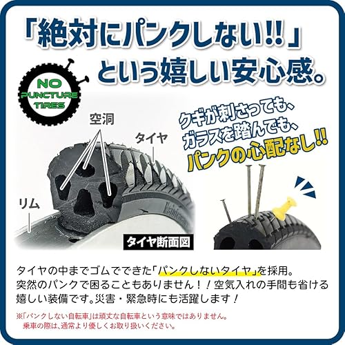 ポタリクル ノーパンク電動アシスト三輪自転車 POT-20EBN 20インチ 大容量カゴ搭載 パンクしないタイヤ ノーパンク 安定走行 シニア向け 買い物サポート (マットブラック) 中間 画像