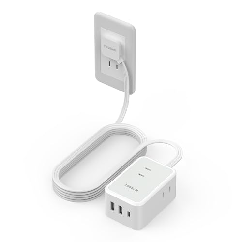 延長コード 2m 薄型 電源タップ usb コンセントタップ たこあしコンセント テーブルタップ TESSAN 3個AC 1個タイプC 2個タイプA 電源コード type-c タコ足配線 隙間 画像1
