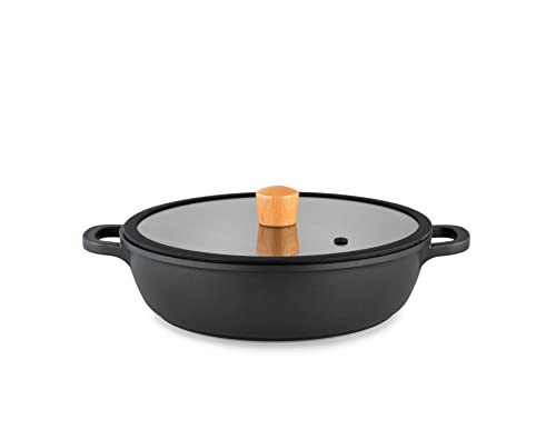 SENSARTE 両手鍋 卓上鍋 すき焼き鍋 28cm IH対応 ガス対応 一品万能 煮る 焼く 炒める 揚げる 焦げ付きにくい お手入れ簡単 ガラス蓋付 しゃぶしゃぶ カレー おでん SENSARTE 両手鍋 卓上鍋 すき焼き鍋 28cm 実物画像・外観写真