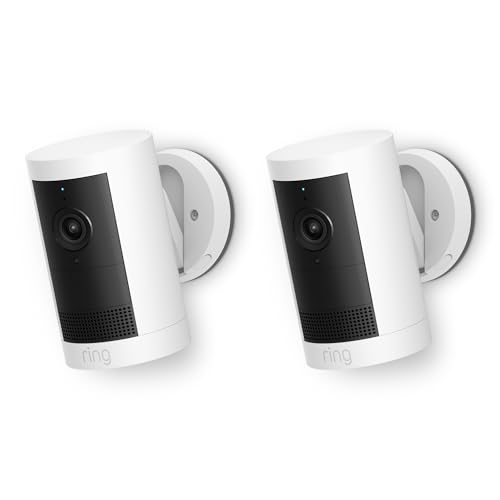 【カメラ2つセット】Ring Outdoor Cam Plus Battery (リング アウトドアカム プラス バッテリーモデル) | 高精細・広角、ワンランク上の屋外防犯カメラ | 進化したナイトビジョン | 取り外し可能なバッテリー | 平置き/壁取り付け/天井取り付け対応 | Ring Home プラン30日間無料体験付き - ホワイト 画像1