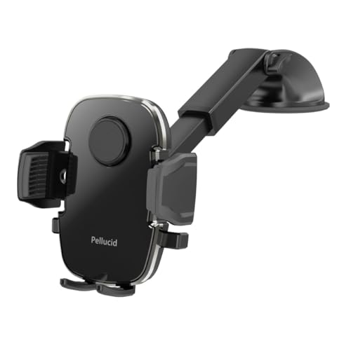 ペルシード(Pellucid) 車内用品 車載スマホホルダー ダッシュボード強力吸盤取付 片手ワンタッチ開閉スマホホルダー 手帳型ケース 縦横置き対応 ロングアーム PPH2108 1枚目 画像