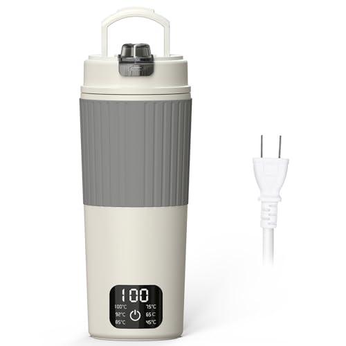 Aliliy 電気ケトル ポータブル トラベルケトル 550ml大容量 海外対応 6段階温度調節 保温 持ち運びケトル 400W 小型 5分急速沸かし 一人暮らし 電気ポット 漏れない 携帯ポット 空焚き防止 水筒 電気温水カップ お湯・コーヒー・お茶・粉ミルク キャンプ/旅行/出張/車中泊/オフィス対応 PSE認証済み (ホワイト-550ml) Aliliy 電気ケトル ポータブル トラベルケトル 550ml大容量 実物画像・外観写真