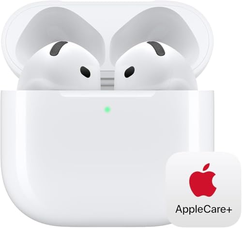 Apple AirPods 4 ワイヤレスイヤーバッド、Bluetooth ヘッドフォン、パーソナライズさ れた空間オーディオ、耐汗耐水性能、USB-C 充電ケース、H2 チップ、最大 30 時間の バッテリー駆動時間、iPhone で簡単に設定 + 延長2年 AppleCare+ for Headphones - AirPods 1枚目 画像