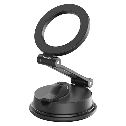 Philips (フィリップス) マグネット車載スマホホルダー magsafeホルダー 超強力吸着 真空吸盤 携帯ホルダー 多角度調整 360°回転な台座 車用ホルダー 折りたたみ式 片手操作 カー用品 全機種対応 DLK4131B 1枚目 画像