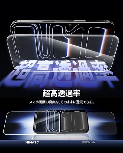 NIMASO ガラスフィルム iPhone 17 Pro用 強化ガラス 自動除塵 気泡レス 保護フィルム 貼り付け簡単 耐衝撃 指紋防止 ガイド枠付き 2枚セット いPhone 17 Pro対応（6.3インチ）DSP25F1685 中間 画像