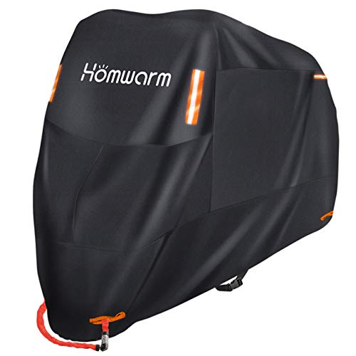 Homwarm バイクカバー 300D厚手 防水 紫外線防止 盗難防止 収納バッグ付き (XXL, ブラック) 1枚目 画像