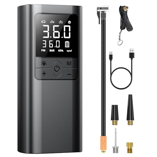 自転車 空気入れ 電動 電動空気入れ バイク 車 用 コードレス 6000mAh 大容量バッテリー 仏/英/米式バルブ対応 自動停止 低騒音 エアポンプ 1枚目 画像