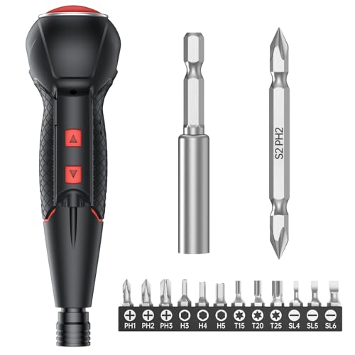 AAL 電動ドライバー 小型 携帯 手持ち Type-C USB充電式 人間工学設計 滑り止め 軽量 手動兼用 高輝度LEDライト 正逆転切り替え 初心者対応 操作簡単 家庭用 DIY用 合金製 ビット 14本付 2025強化版 AAL 電動ドライバー 小型 携帯 実物画像・外観写真