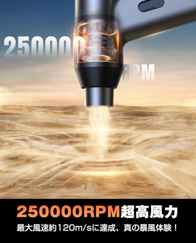 エアダスター 電動エアダスター ブロワー 超強力250000RPM高速回転 最大風速120m/s 無段階風量調整 6000mAh電動エアダスター USB Type-C充電式 215g 小型 3種類ノズル付き PC掃除/キーボード/家具/車内/エアコン/洗車用 収納ボックス 日本語取扱説明書付き 最後 画像
