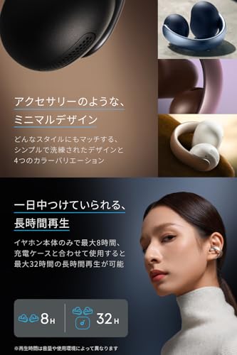 Anker Soundcore AeroClip（Bluetooth 5.4）【オープンイヤー型ワイヤレスイヤホン/イヤーカフ / IP55 防塵・防水規格 / 最大32時間再生 / マルチポイント接続】ミッドナイトブラック 中間 画像