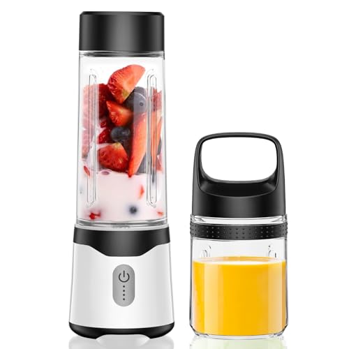 Angashion ジューサー ミキサー 野菜 果物 ジュース 離乳食用 栄養補充 氷 一台多役 2つコップ 350ML/500ML 4000mAh 22000回転バッテリー 持ち運び 磁気誘導型安全機能 USB充電式 USB出力 アウトドア 旅行 出張 オフィス 日本語取扱説明書 Angashion ジューサー ミキサー 実物画像・外観写真