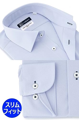 [アイシャツ] i-shirt 完全ノーアイロン ストレッチ 超速乾 長袖 アイシャツ ワイシャツ メンズ サックス 清涼生地 スリムフィット 長袖セミワイドカラー ミニチェック M15120000781 日本 L84(首回り41cm×裄丈84cm) (日本サイズL相当) 最後 画像