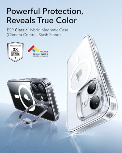 【デザイン受賞シリーズ！】ESR iPhone 17 ケース MagSafe対応 3倍米軍MIL規格 カメラボタン付き 隠しスタンド 調整可能 ワイヤレス充電 エアガードコーナー 耐衝撃 傷防止 軽量 マグネットスマホケース 高耐久性 Qi2.2対応 最大25W高速充電 いphone17ケース アイフォン17専用Classicシリーズ(クリア) 最後 画像